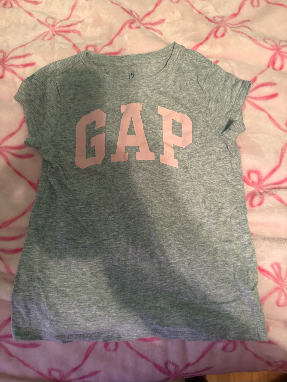 GAP Heather Gray Tee with Light Pink Logo